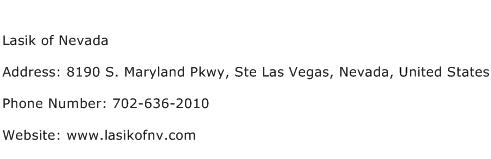 Lasik of Nevada Address Contact Number
