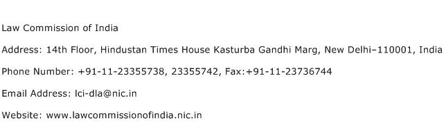 Law Commission of India Address Contact Number