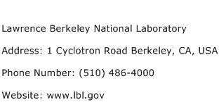 Lawrence Berkeley National Laboratory Address Contact Number