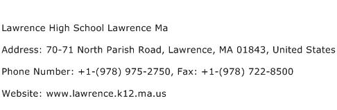 Lawrence High School Lawrence Ma Address Contact Number