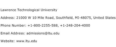 Lawrence Technological University Address Contact Number