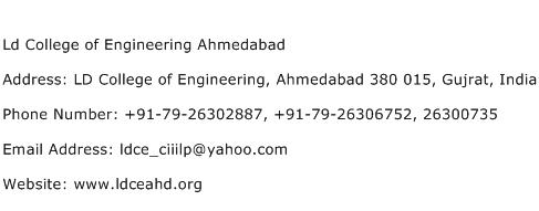 Ld College of Engineering Ahmedabad Address Contact Number