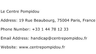 Le Centre Pompidou Address Contact Number