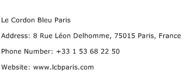 Le Cordon Bleu Paris Address Contact Number