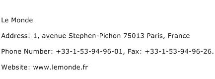 Le Monde Address Contact Number