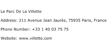 Le Parc De La Villette Address Contact Number