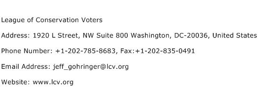 League of Conservation Voters Address Contact Number