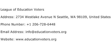 League of Education Voters Address Contact Number