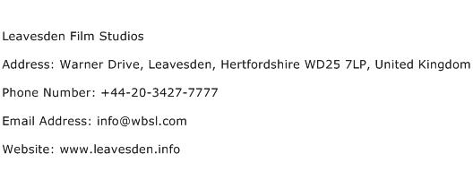 Leavesden Film Studios Address Contact Number
