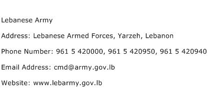 Lebanese Army Address Contact Number