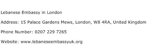 Lebanese Embassy in London Address Contact Number