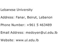 Lebanese University Address Contact Number