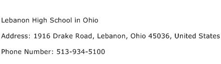 Lebanon High School in Ohio Address Contact Number