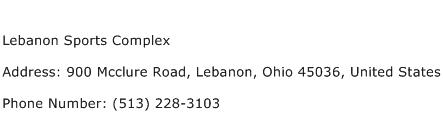Lebanon Sports Complex Address Contact Number