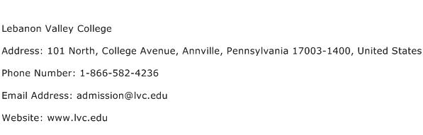 Lebanon Valley College Address Contact Number