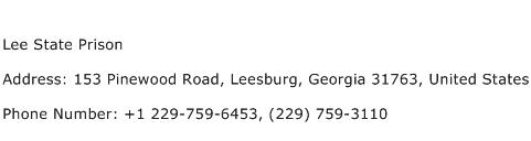 Lee State Prison Address Contact Number