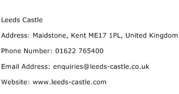 Leeds Castle Address Contact Number