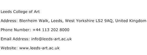 Leeds College of Art Address Contact Number