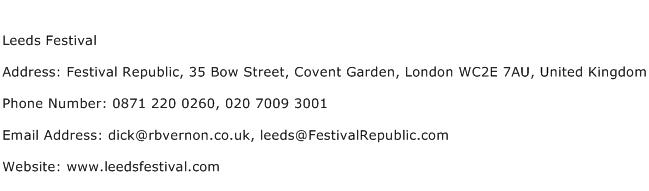Leeds Festival Address Contact Number
