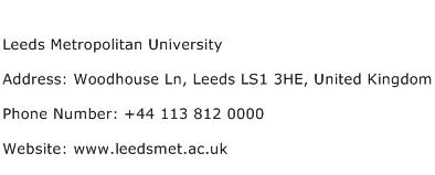 Leeds Metropolitan University Address Contact Number