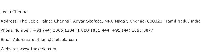 Leela Chennai Address Contact Number