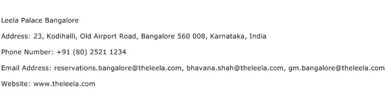 Leela Palace Bangalore Address Contact Number