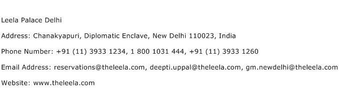 Leela Palace Delhi Address Contact Number