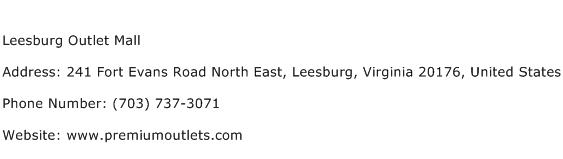 Leesburg Outlet Mall Address Contact Number