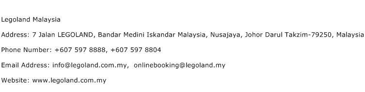 Legoland Malaysia Address Contact Number