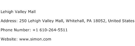Lehigh Valley Mall Address Contact Number
