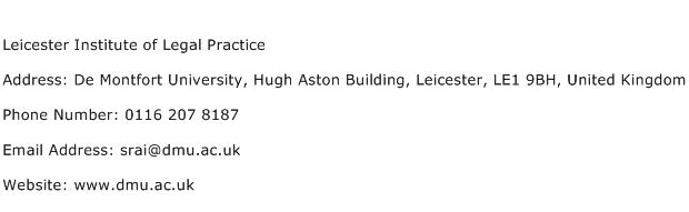 Leicester Institute of Legal Practice Address Contact Number