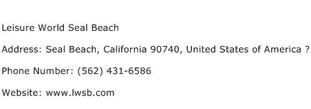 Leisure World Seal Beach Address Contact Number