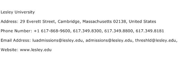 Lesley University Address Contact Number