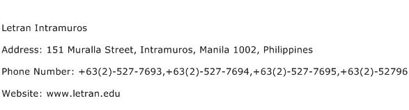 Letran Intramuros Address Contact Number