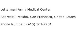 Letterman Army Medical Center Address Contact Number
