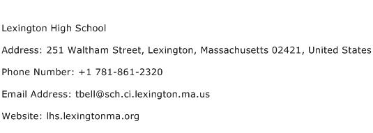 Lexington High School Address Contact Number
