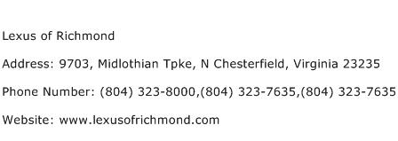 Lexus of Richmond Address Contact Number