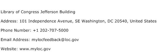 Library of Congress Jefferson Building Address Contact Number