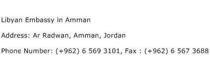 Libyan Embassy in Amman Address Contact Number