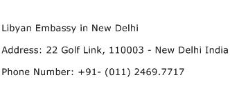 Libyan Embassy in New Delhi Address Contact Number