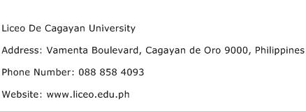 Liceo De Cagayan University Address Contact Number