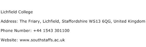Lichfield College Address Contact Number