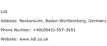 Lidl Address Contact Number
