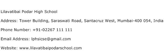 Lilavatibai Podar High School Address Contact Number