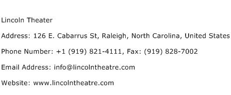 Lincoln Theater Address Contact Number