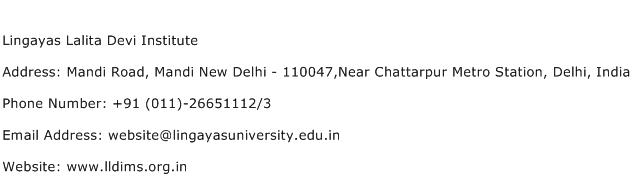 Lingayas Lalita Devi Institute Address Contact Number