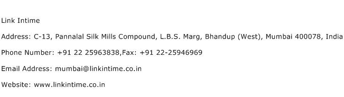 Link Intime Address Contact Number