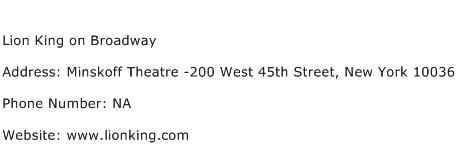 Lion King on Broadway Address Contact Number