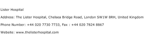 Lister Hospital Address Contact Number