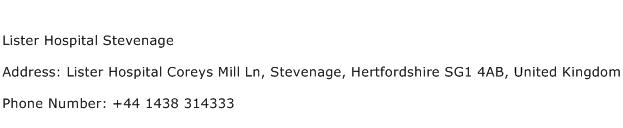 Lister Hospital Stevenage Address Contact Number